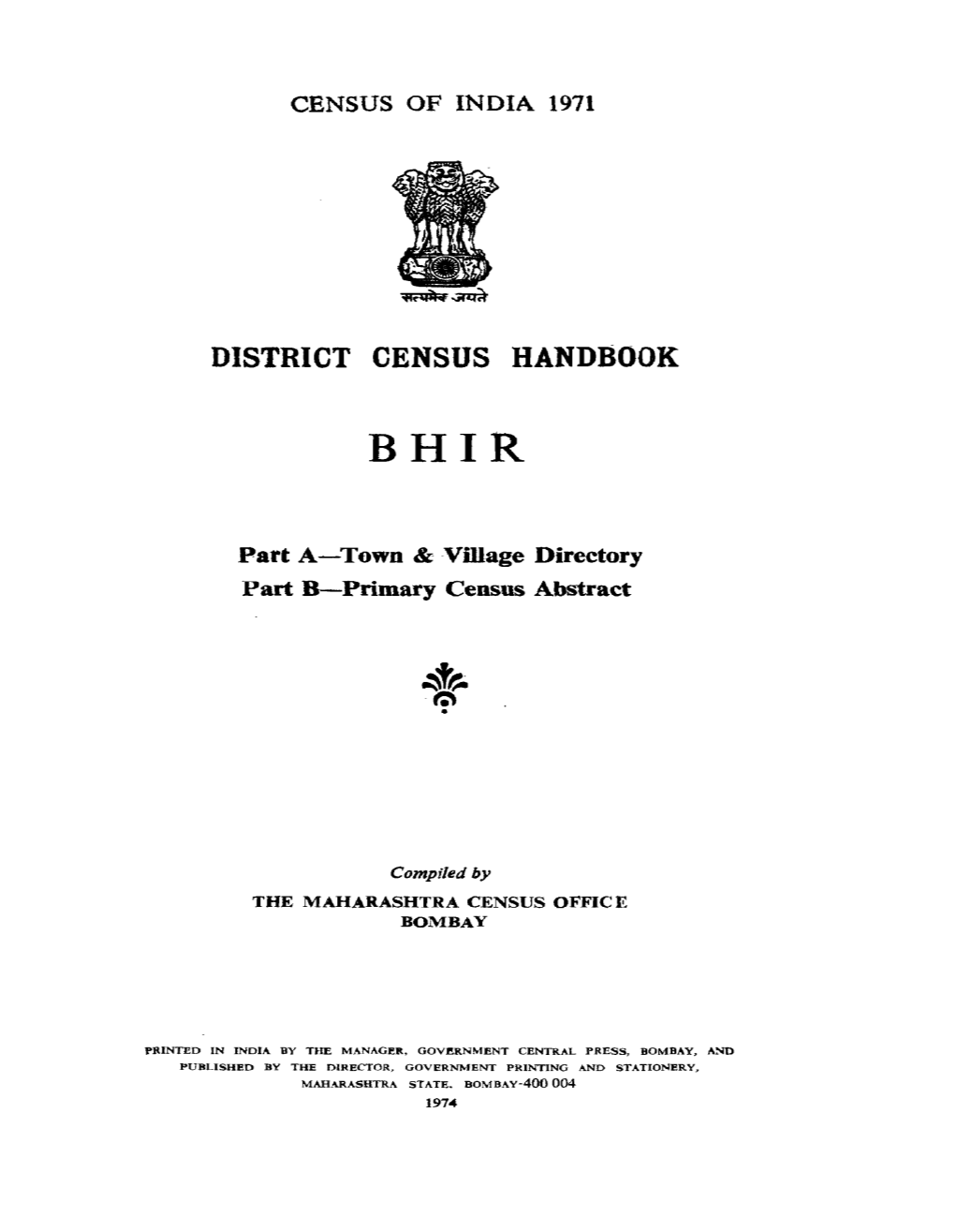 District Census Handbook, Bhir, Part