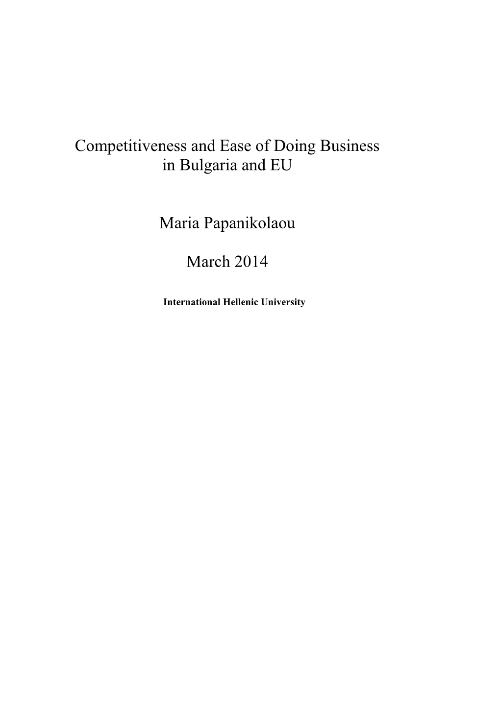 Competitiveness and Ease of Doing Business in Bulgaria and EU Maria