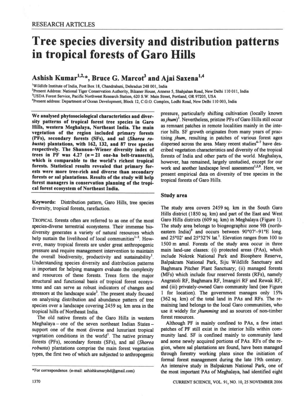 Tree Species Diversity and Distribution Patterns in Tropical Forests of Garo Hills