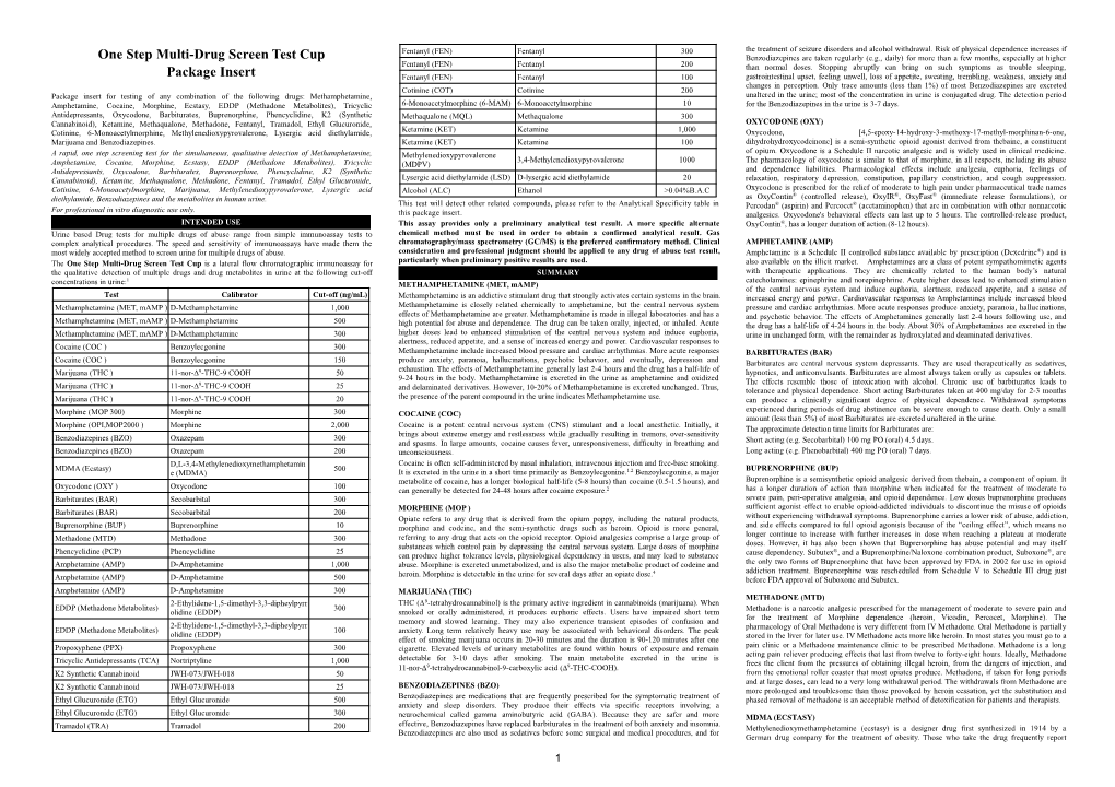 One Step Multi-Drug Screen Test Cup Package Insert