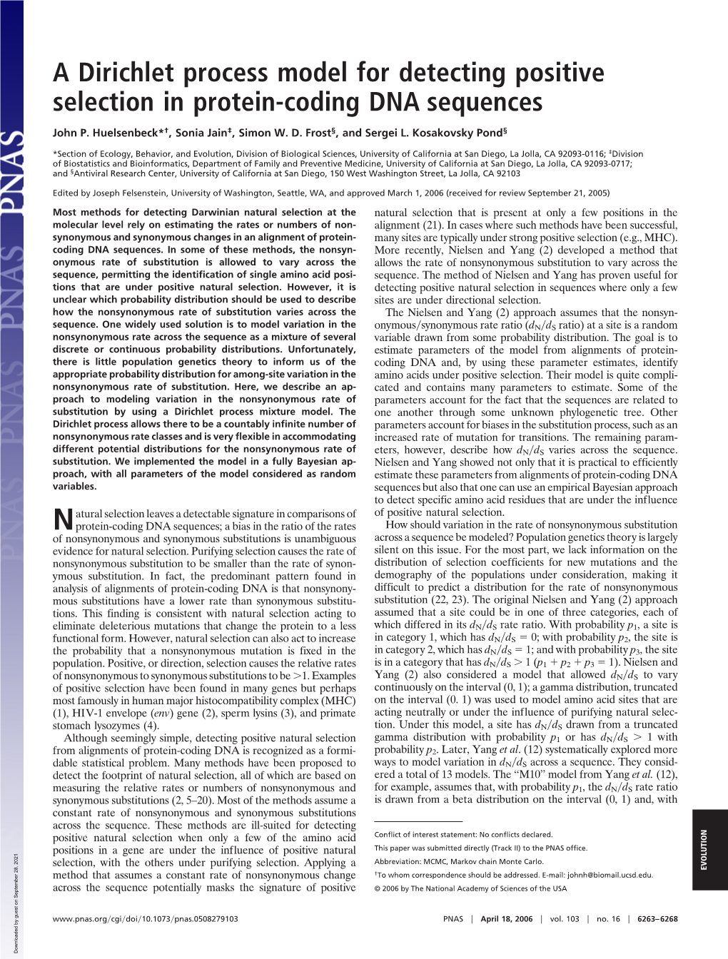 A Dirichlet Process Model for Detecting Positive Selection in Protein-Coding DNA Sequences