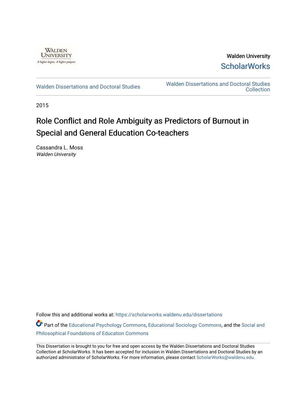 Role Conflict and Role Ambiguity As Predictors of Burnout in Special and General Education Co-Teachers