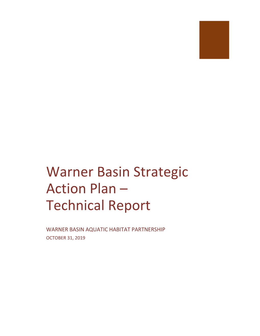 Warner Basin Strategic Action Plan – Technical Report