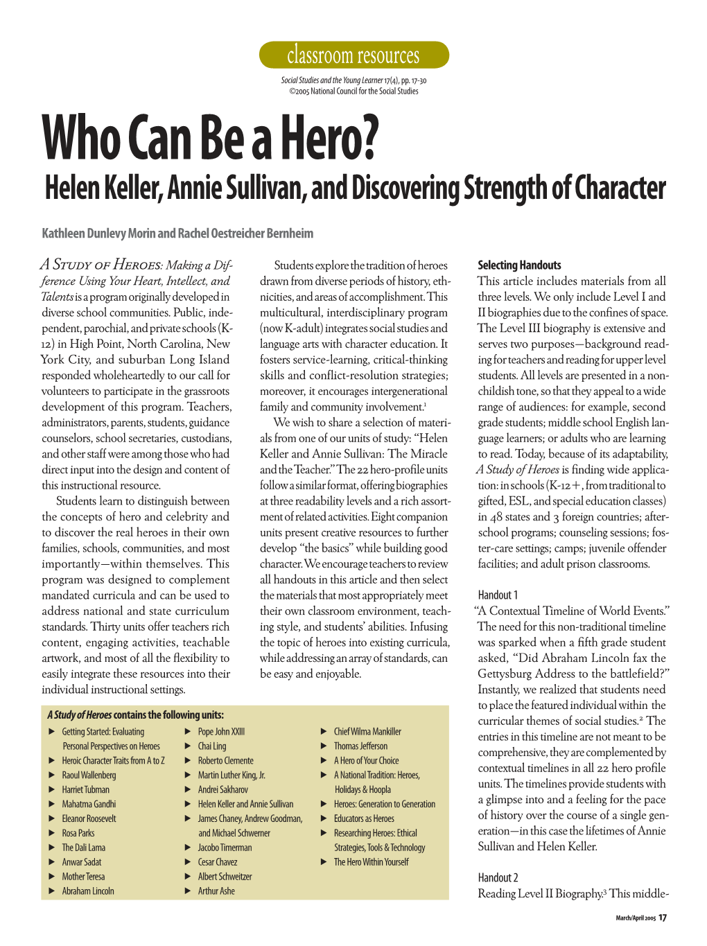 Who Can Be a Hero? Helen Keller, Annie Sullivan, and Discovering Strength of Character