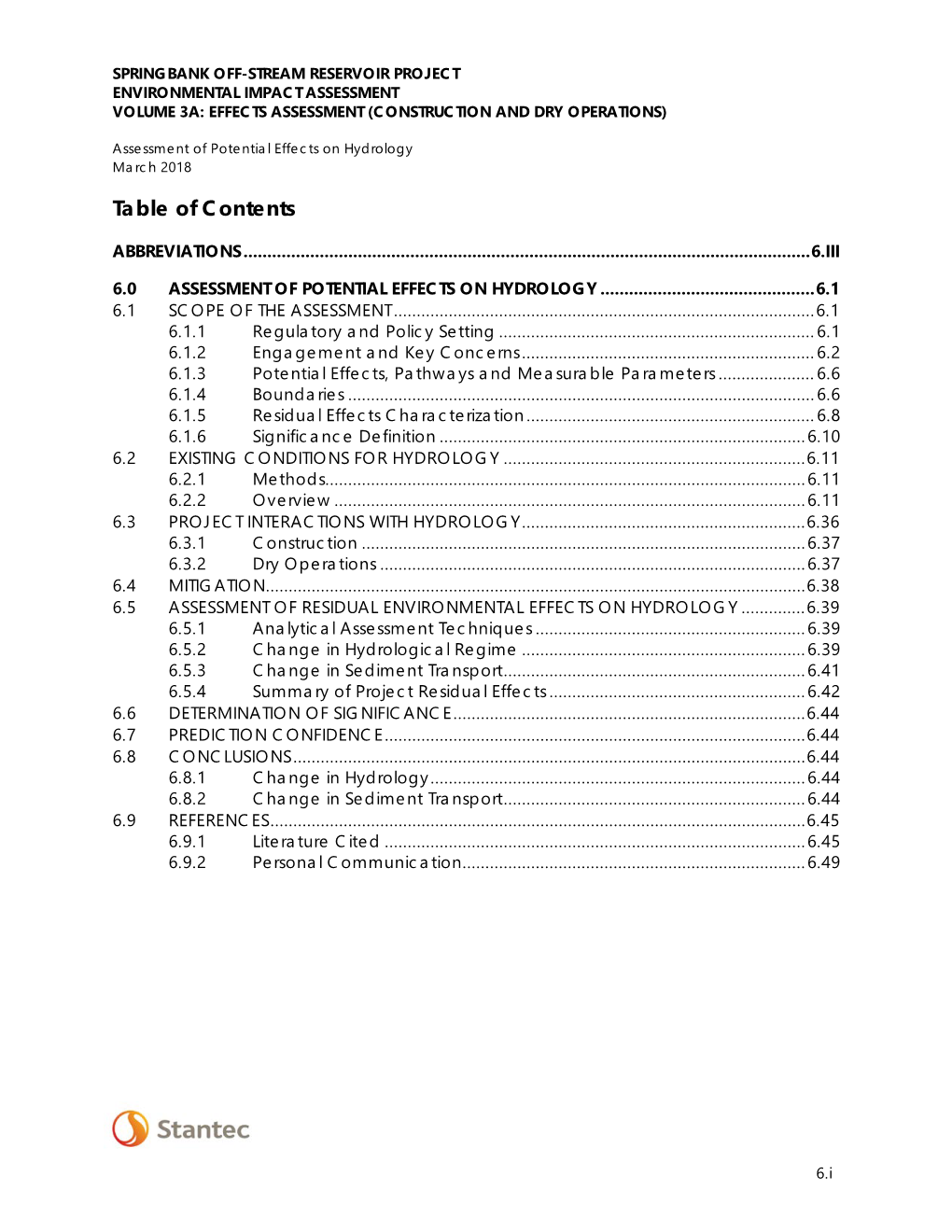 Springbank Off-Stream Reservoir Project Environmental Impact Assessment Volume 3A: Effects Assessment (Construction and Dry Operations)