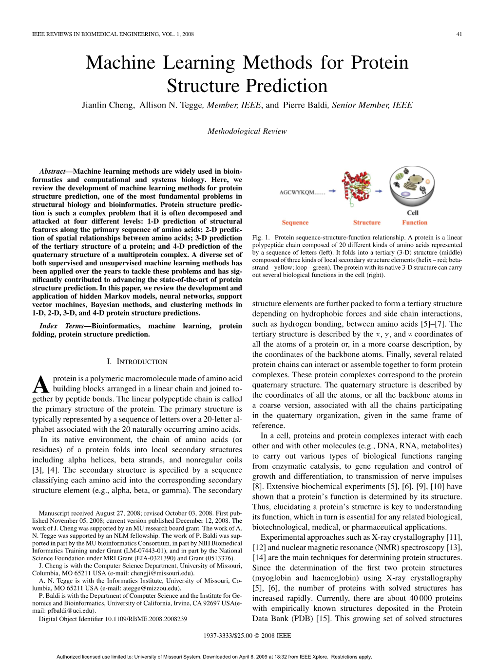 Machine Learning Methods for Protein Structure Prediction Jianlin Cheng, Allison N