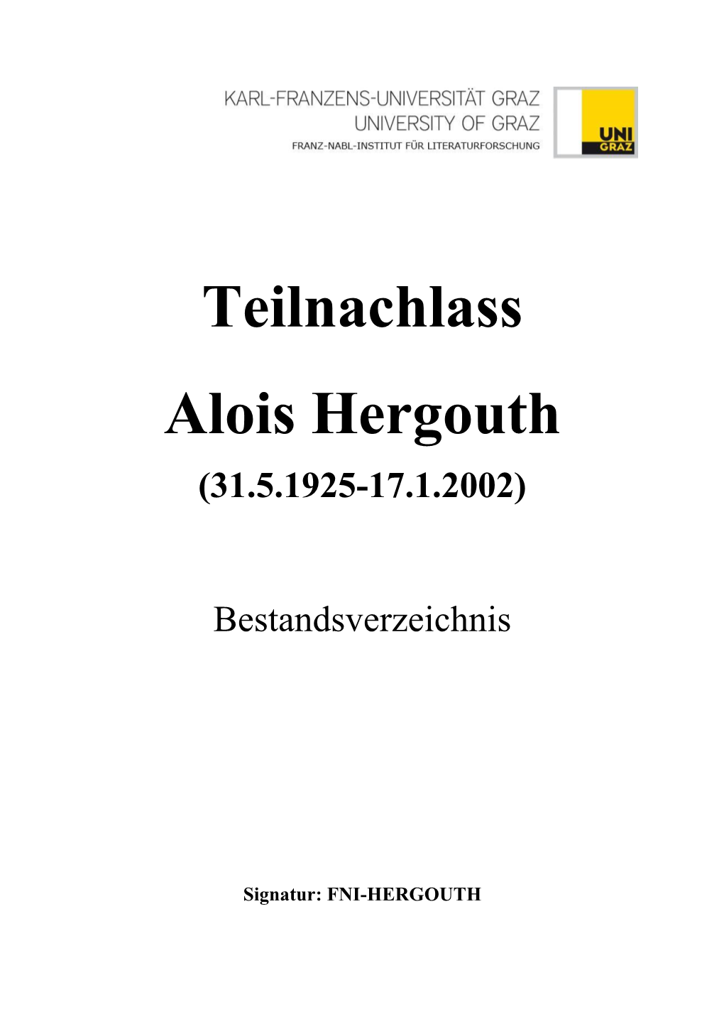 Teilnachlass Alois Hergouth