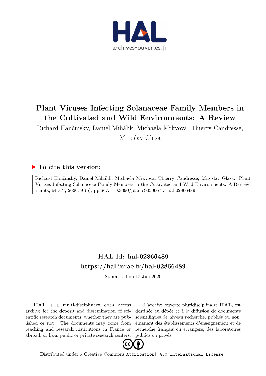 Plant Viruses Infecting Solanaceae Family Members In