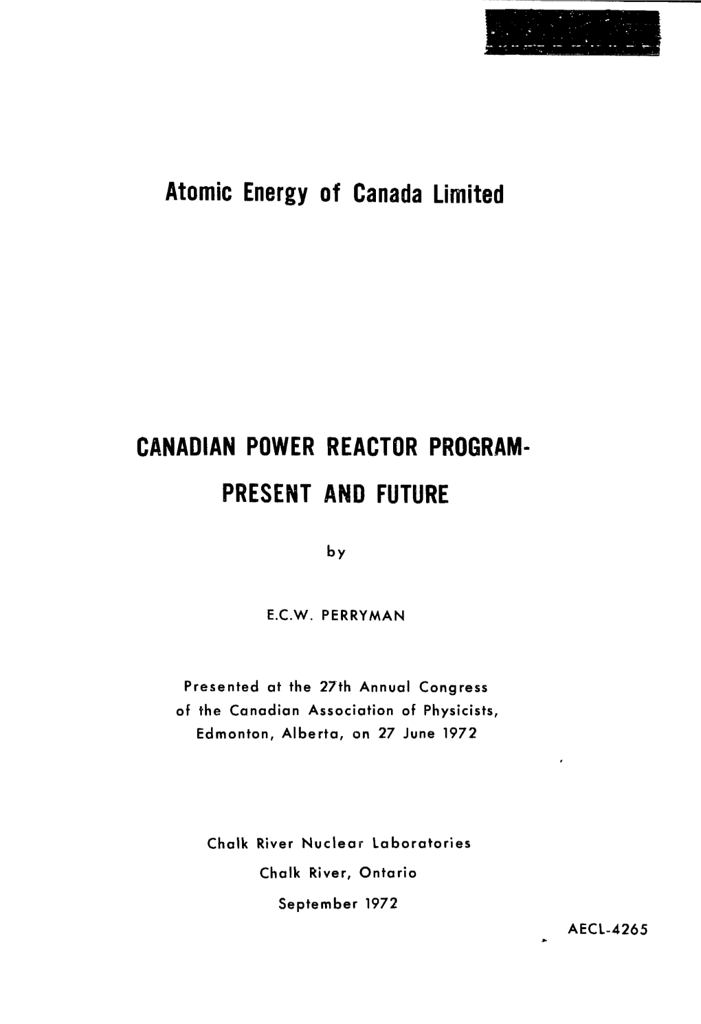 Atomic Energy of Canada Limited CANADIAN POWER REACTOR