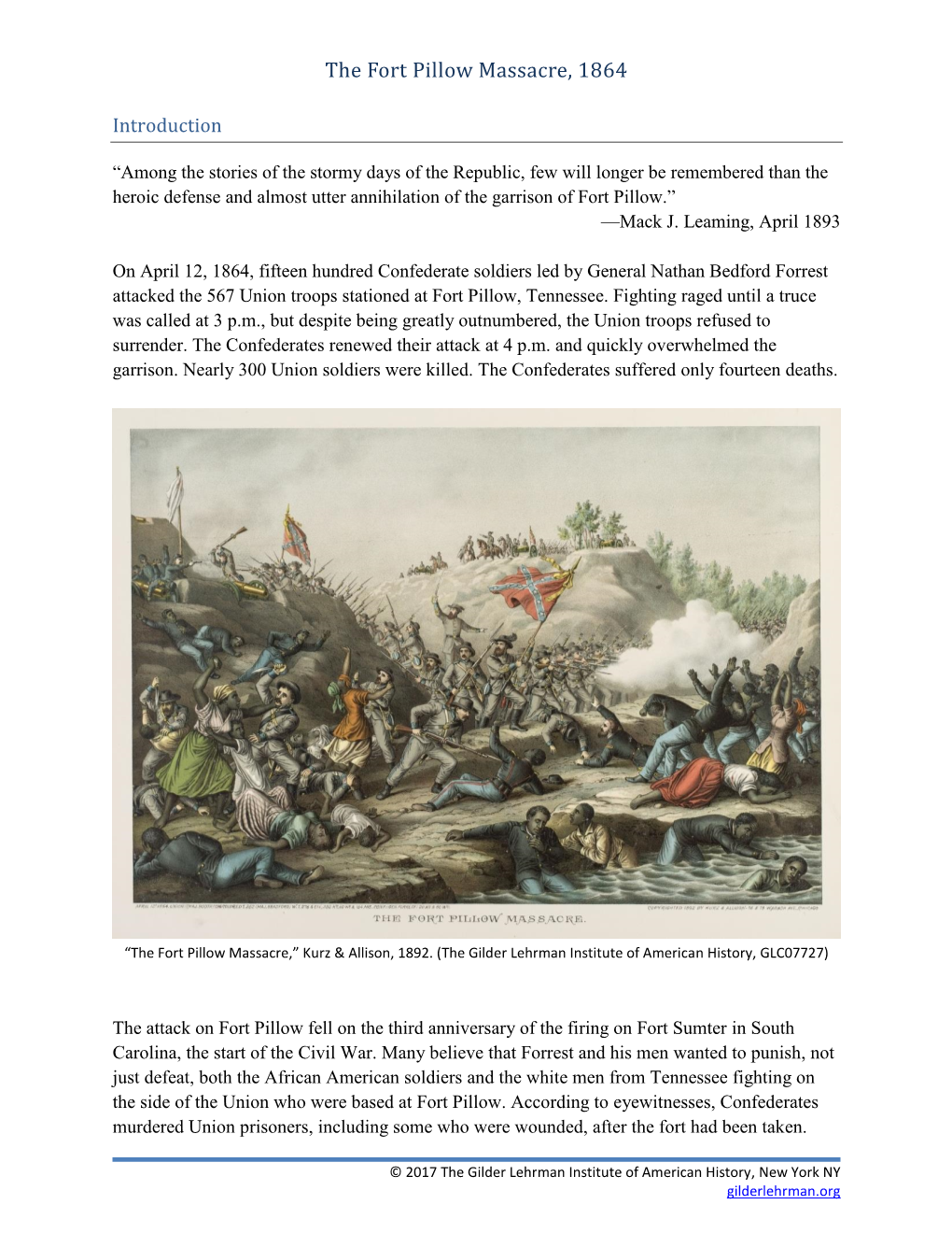 The Fort Pillow Massacre, 1864