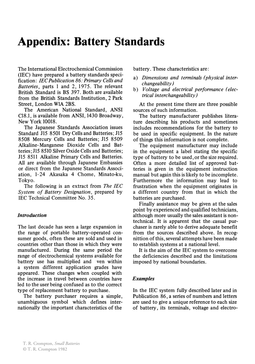 Appendix: Battery Standards