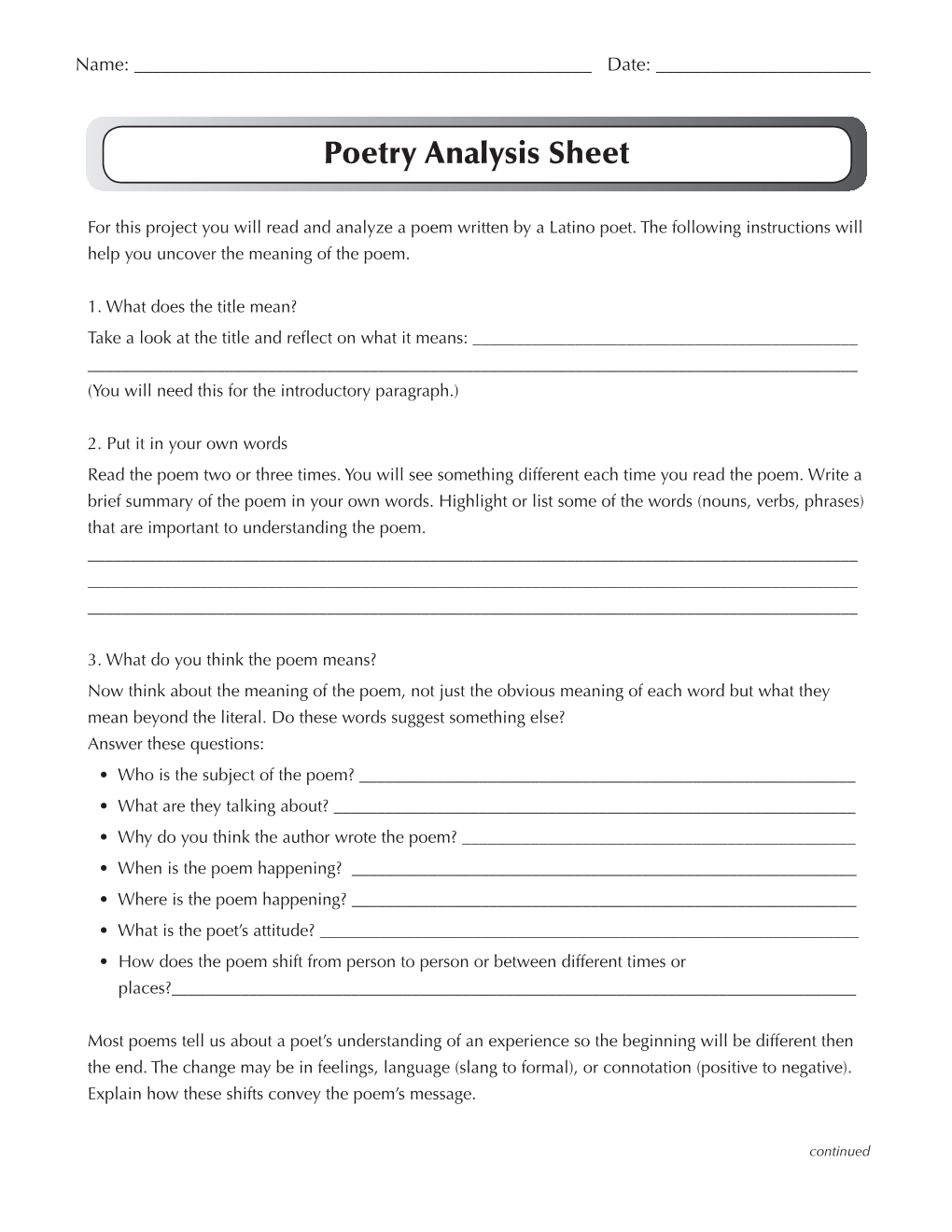 Poetry Analysis Sheet