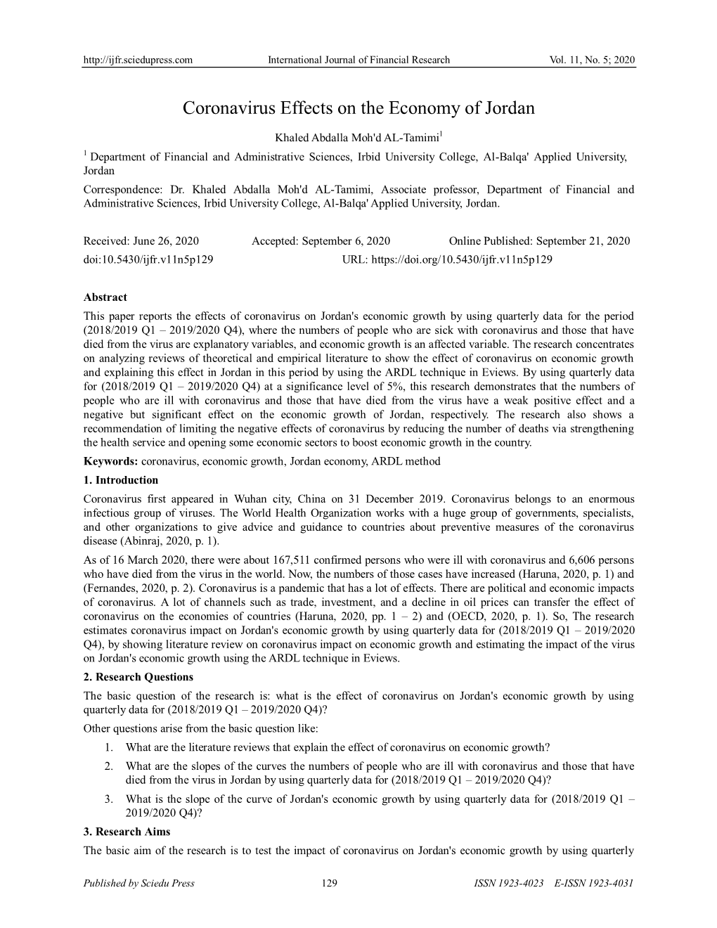 Coronavirus Effects on the Economy of Jordan