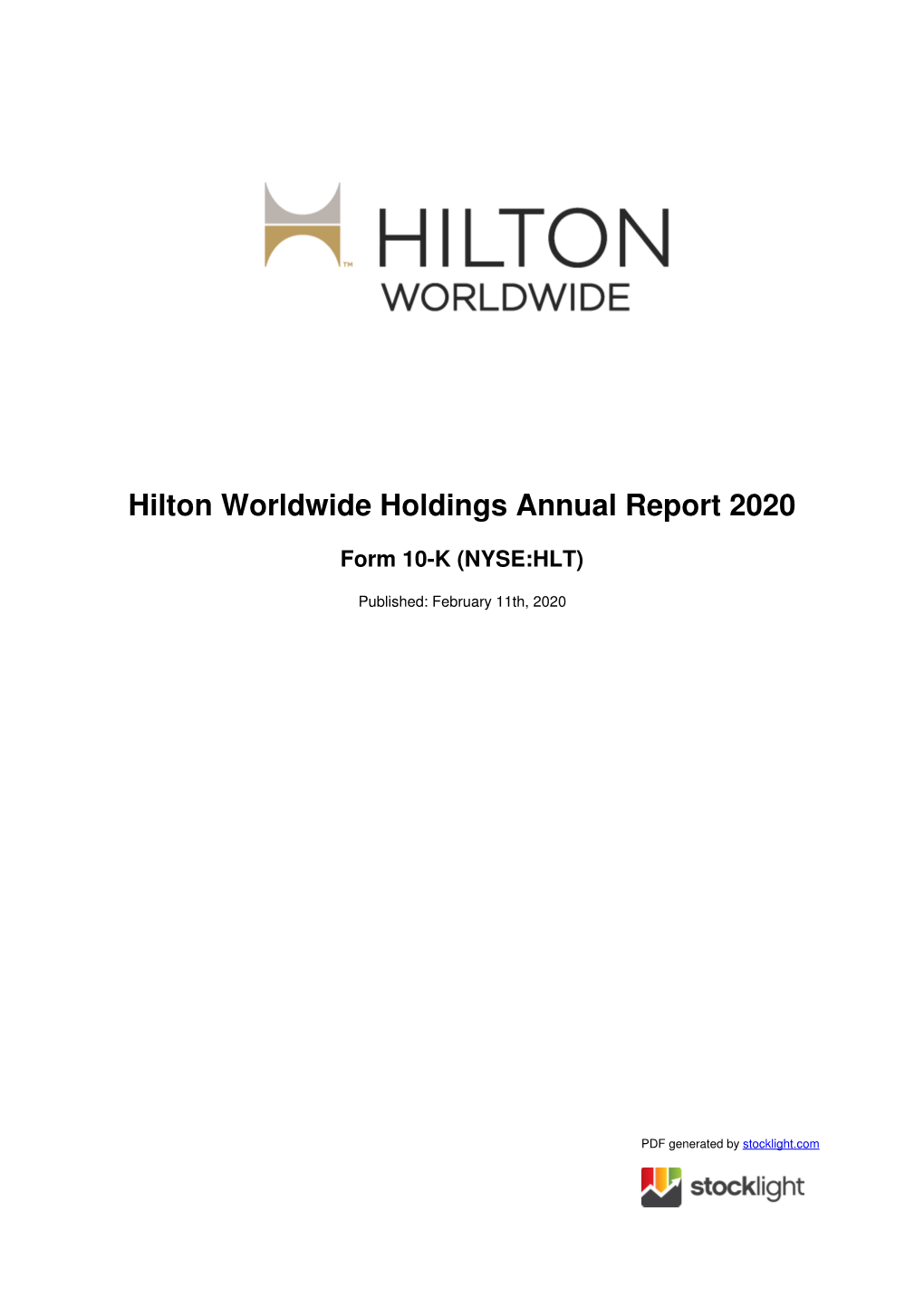 Hilton Worldwide Holdings Annual Report 2020