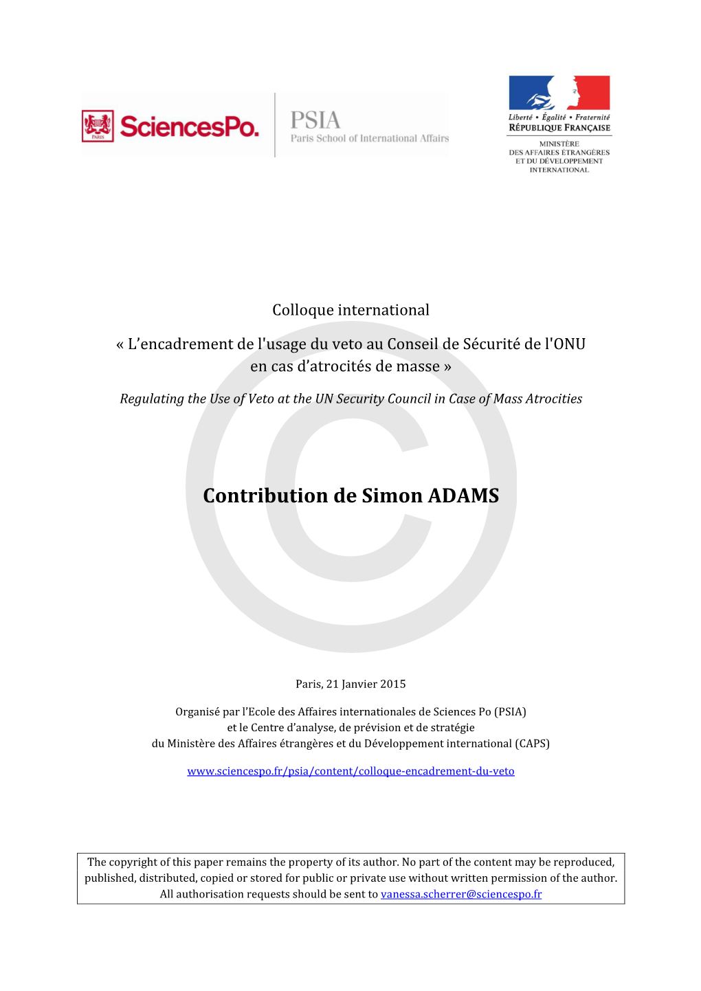 Contribution De Simon ADAMS