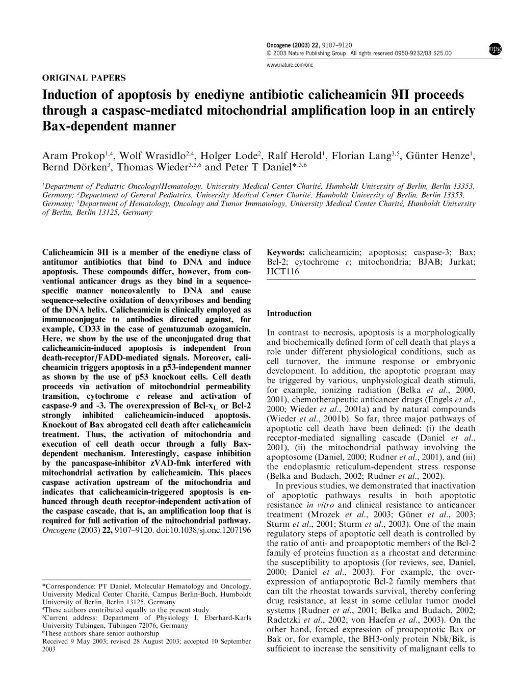 Induction of Apoptosis by Enediyne Antibiotic Calicheamicin 0II