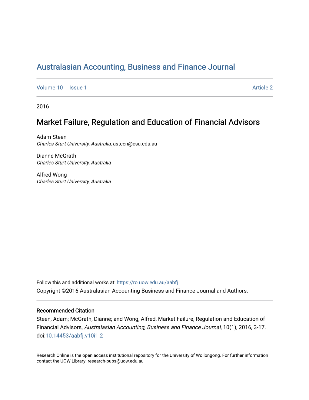 Market Failure, Regulation and Education of Financial Advisors