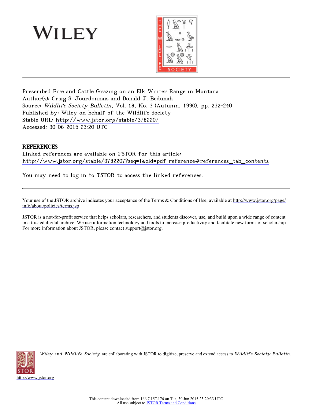 Prescribed Fire and Cattle Grazing on an Elk Winter Range in Montana Author(S): Craig S