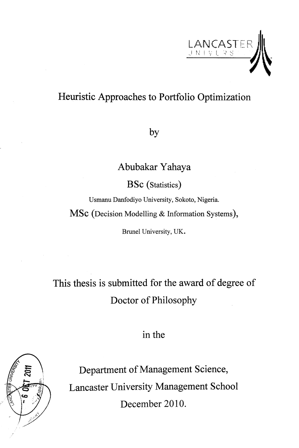 Heuristic Approaches to Portfolio Optimization by Abubakar Yahaya