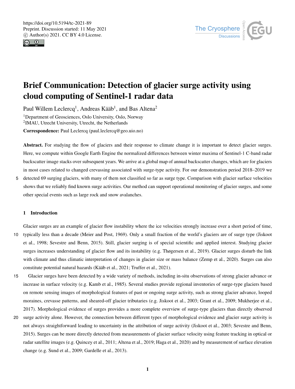 Brief Communication: Detection of Glacier Surge Activity Using Cloud