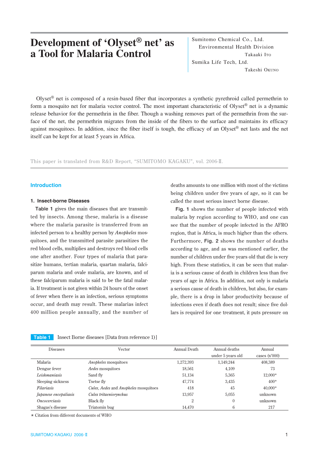 Development of 'Olyset® Net' As a Tool for Malaria Control