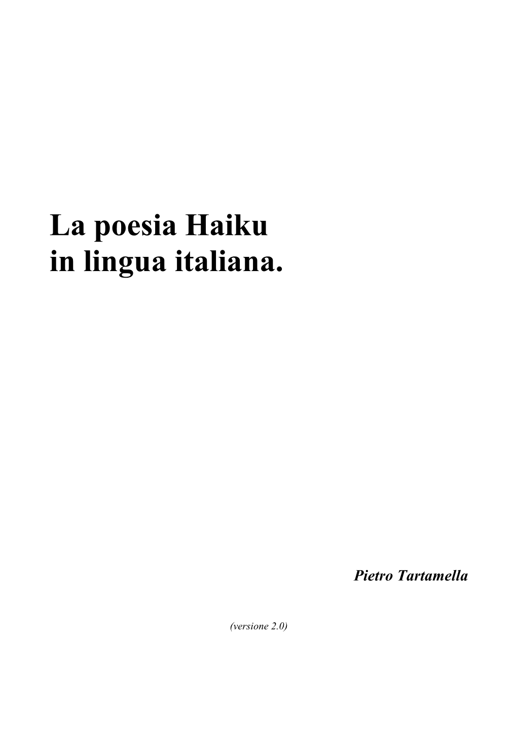 La Poesia Haiku in Lingua Italiana