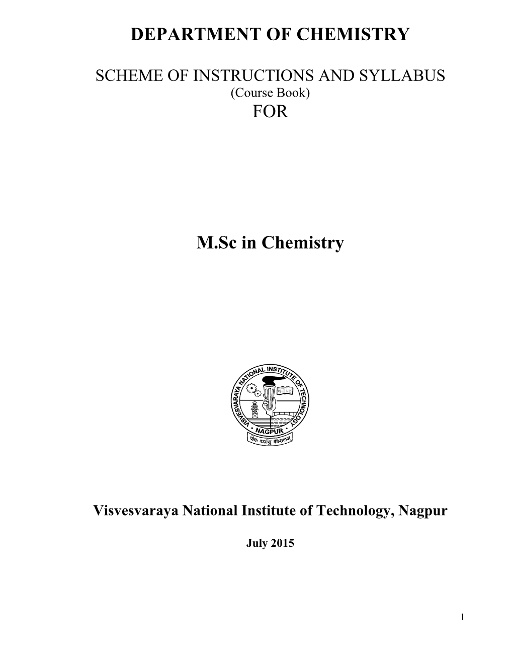 DEPARTMENT of CHEMISTRY for M.Sc in Chemistry