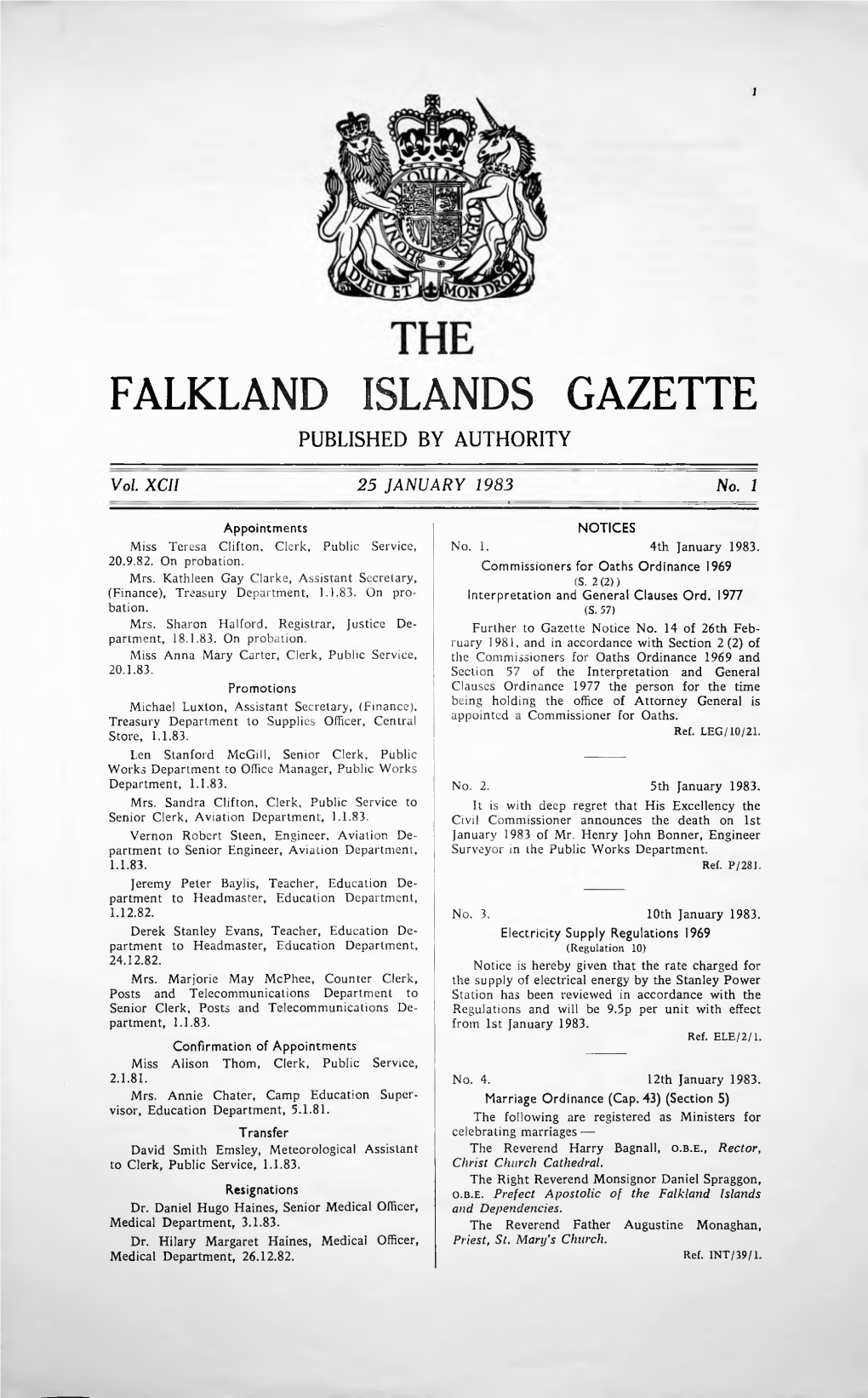 Falkland Islands Gazette Published by Authority