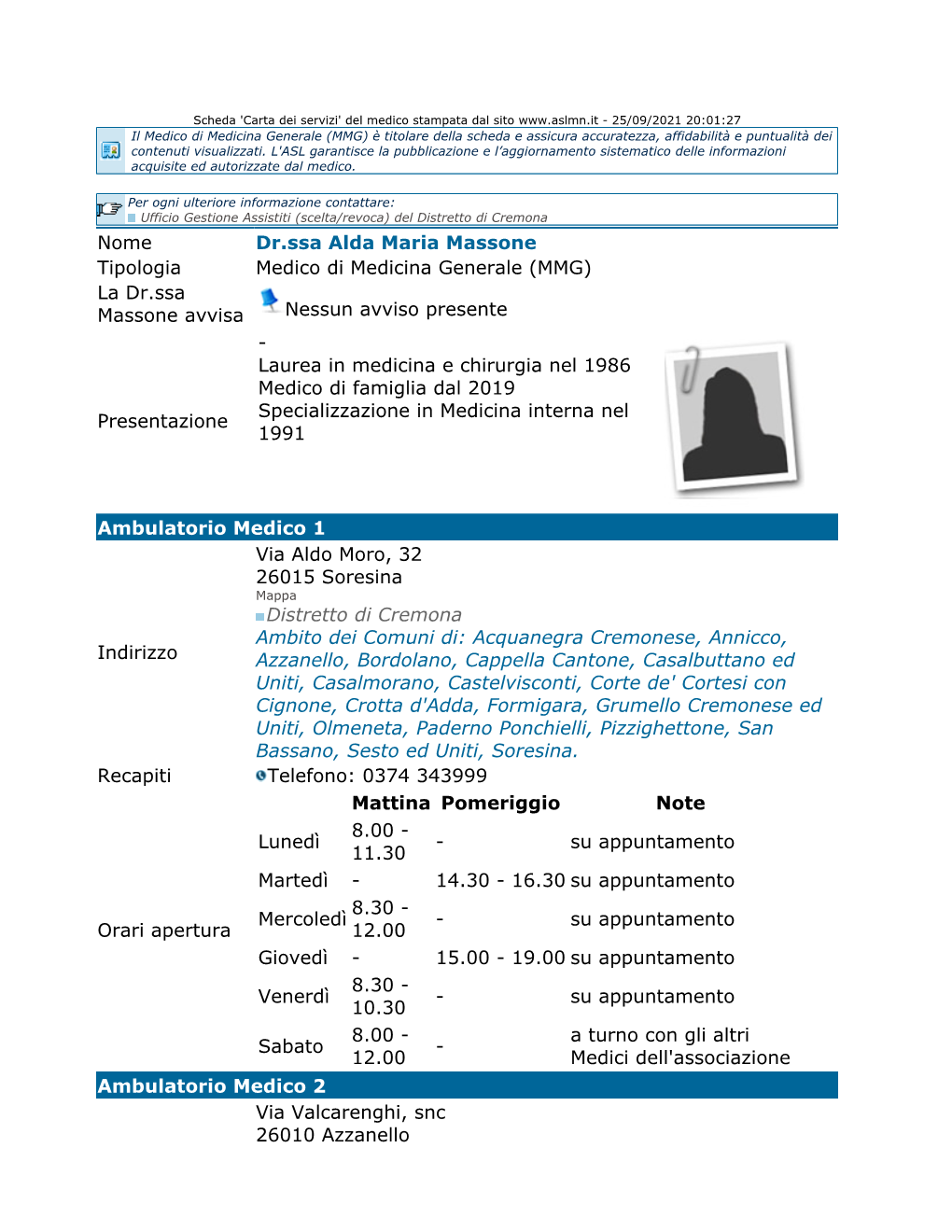 ATS Val Padana / &gt; TROVA &gt; Medici Di Famiglia (MMG/Pdf) &gt; Scheda Medico