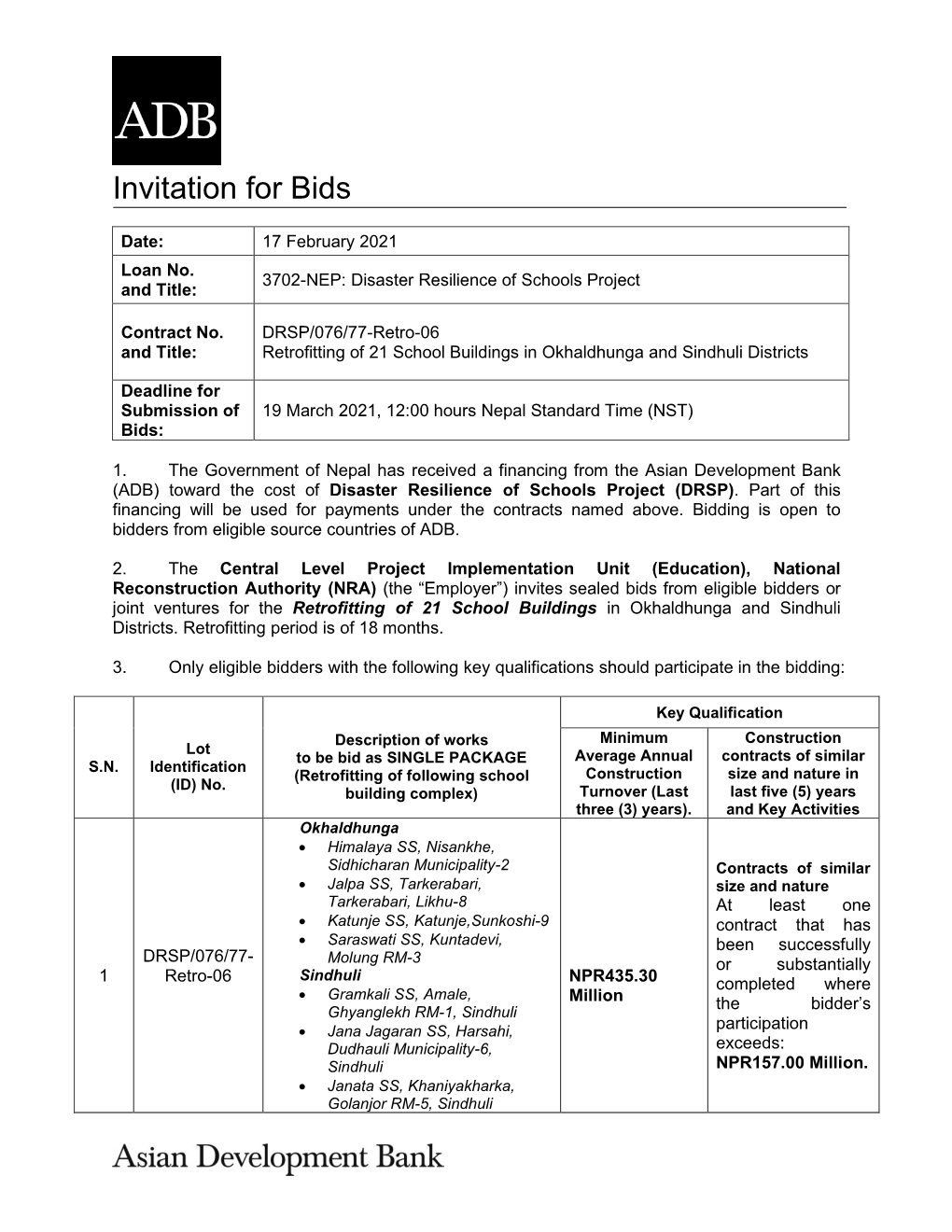 Disaster Resilience of Schools Project and Title