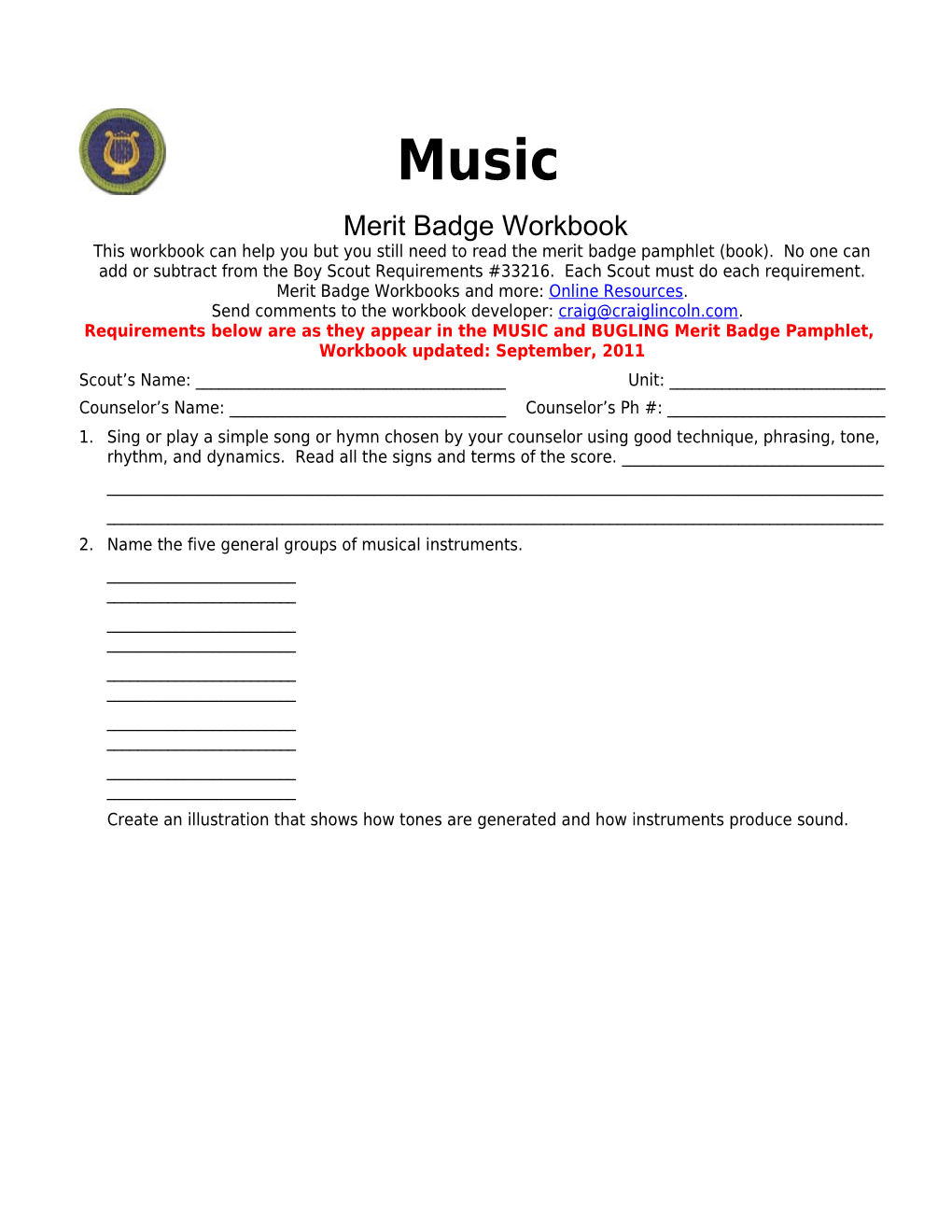 Music P. 5 Merit Badge Workbook Scout's Name: ______