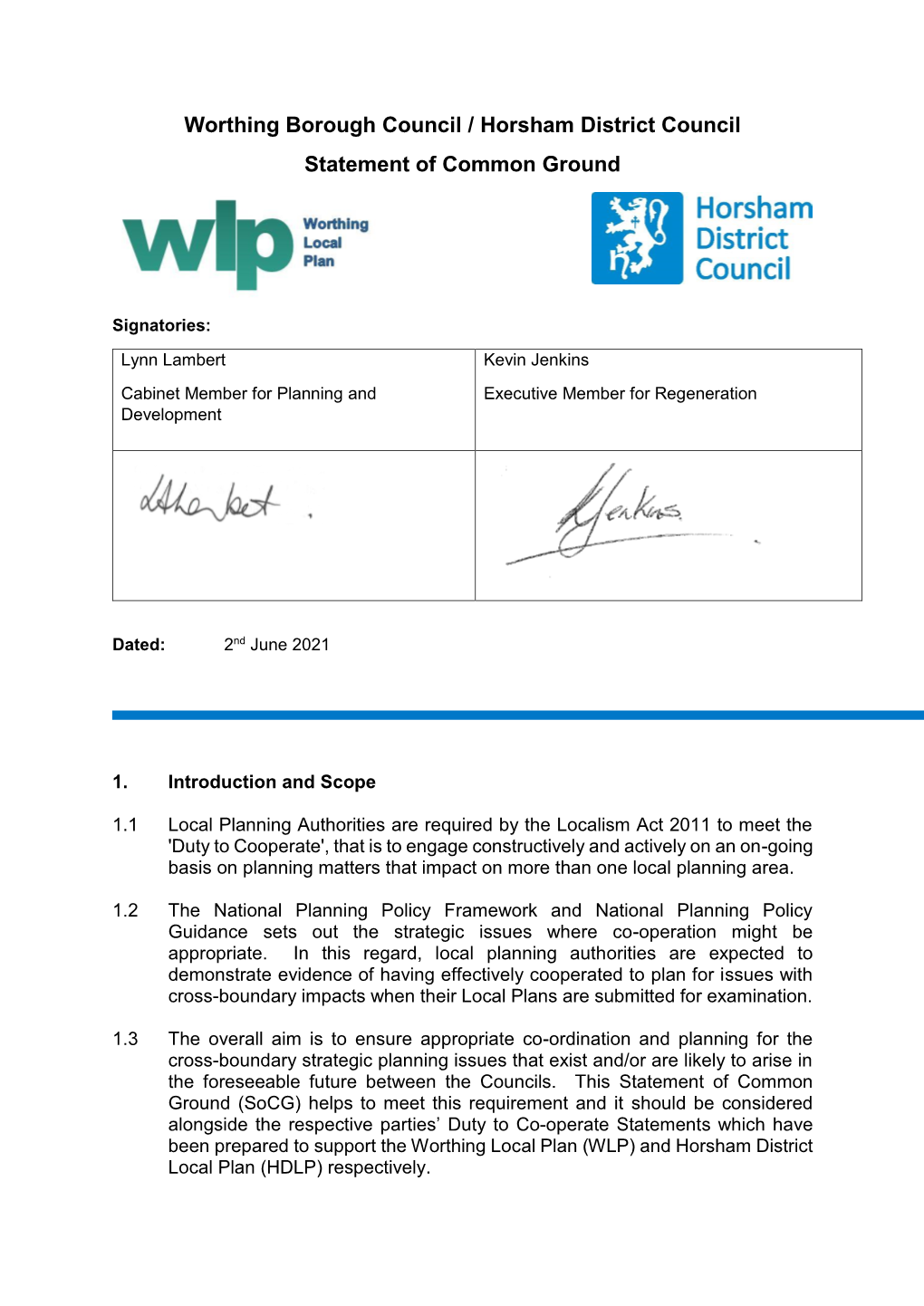 Worthing Borough Council / Horsham District Council Statement of Common Ground