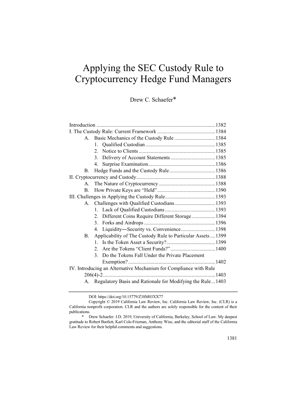 Applying the SEC Custody Rule to Cryptocurrency Hedge Fund Managers