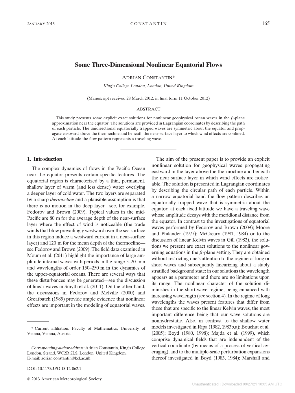 Downloaded 09/27/21 10:05 AM UTC 166 JOURNAL of PHYSICAL OCEANOGRAPHY VOLUME 43