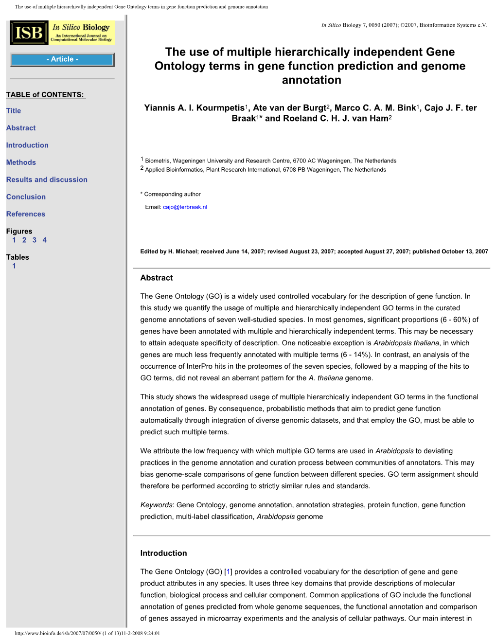 The Use of Multiple Hierarchically Independent Gene Ontology Terms in Gene Function Prediction and Genome Annotation