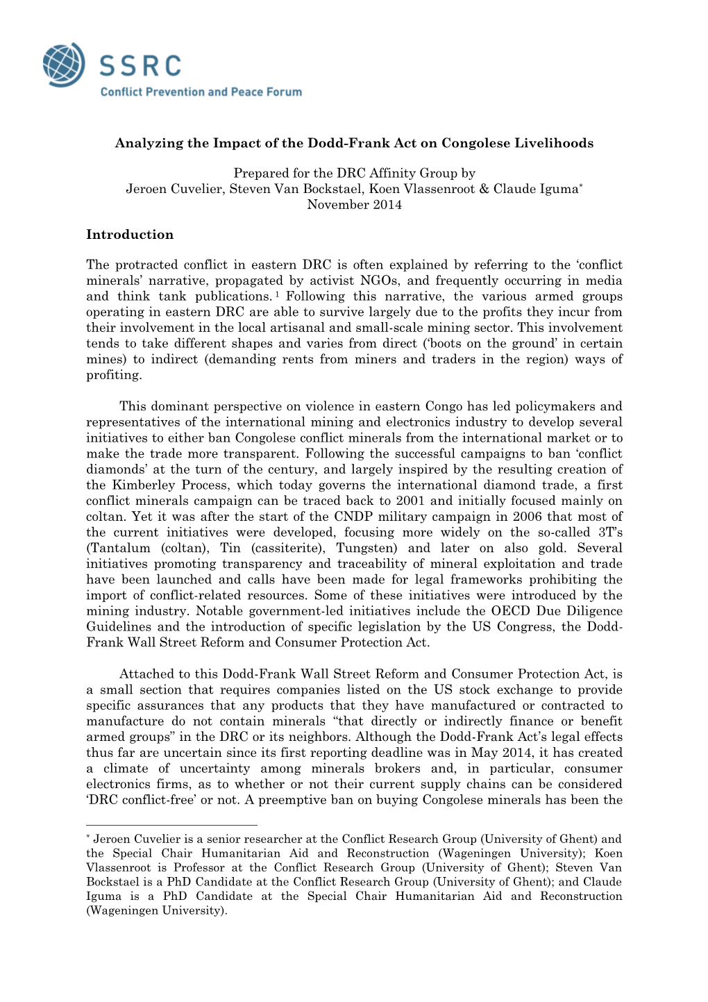 Analyzing the Impact of the Dodd-Frank Act on Congolese Livelihoods