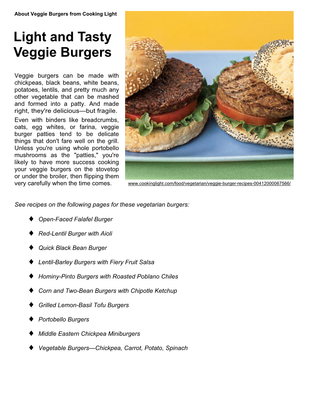 Veggieburgers from Cooking Light