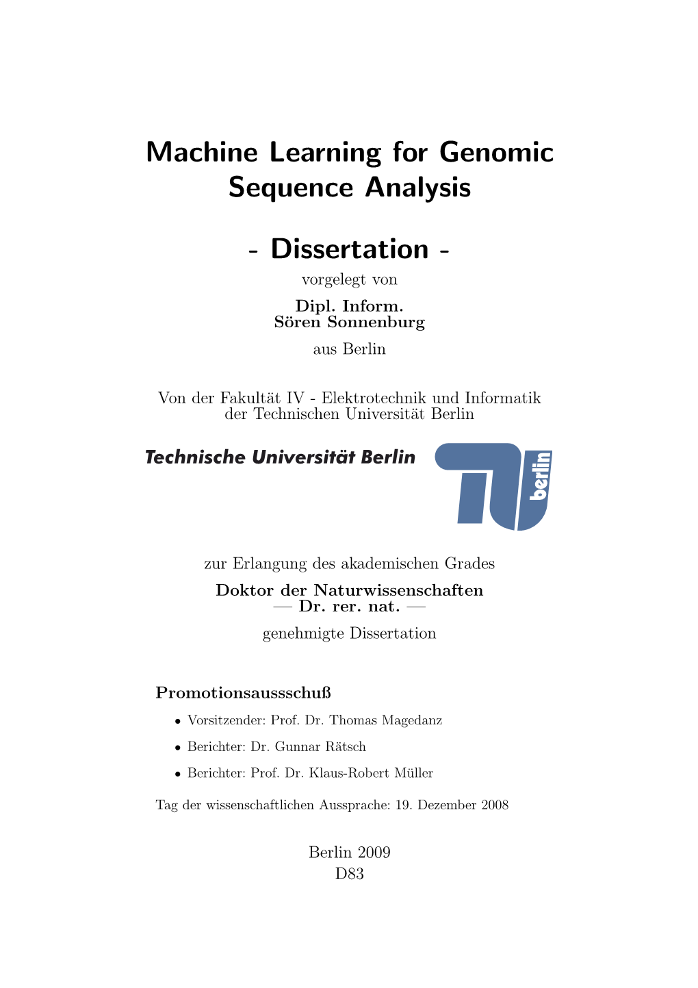 Machine Learning for Genomic Sequence Analysis