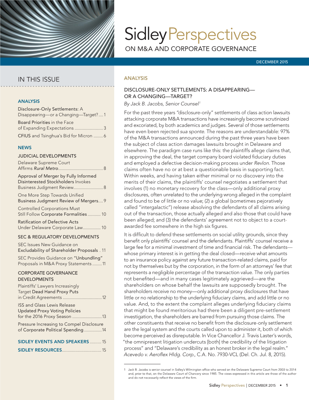 Sidleyperspectives on M&A and CORPORATE GOVERNANCE