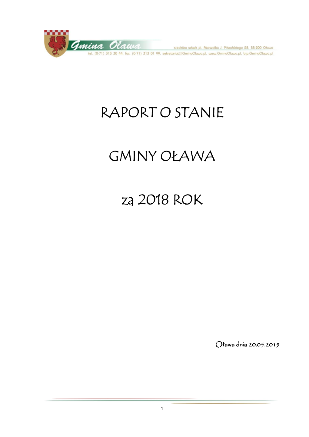 RAPORT O STANIE GMINY OŁAWA Za 2018