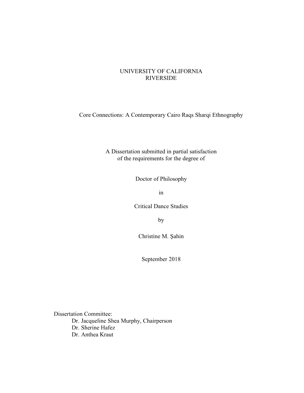 A Contemporary Cairo Raqs Sharqi Ethnography a Dissertation