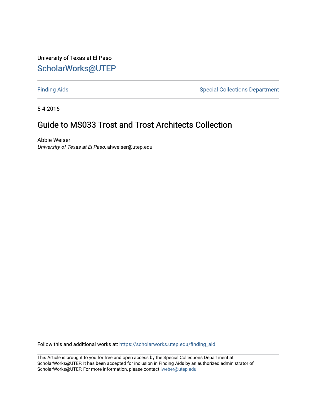 Guide to MS033 Trost and Trost Architects Collection