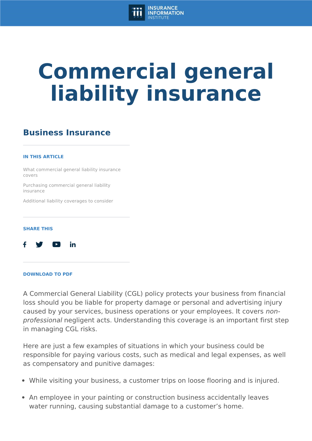 Commercial General Liability Commercial General Liability