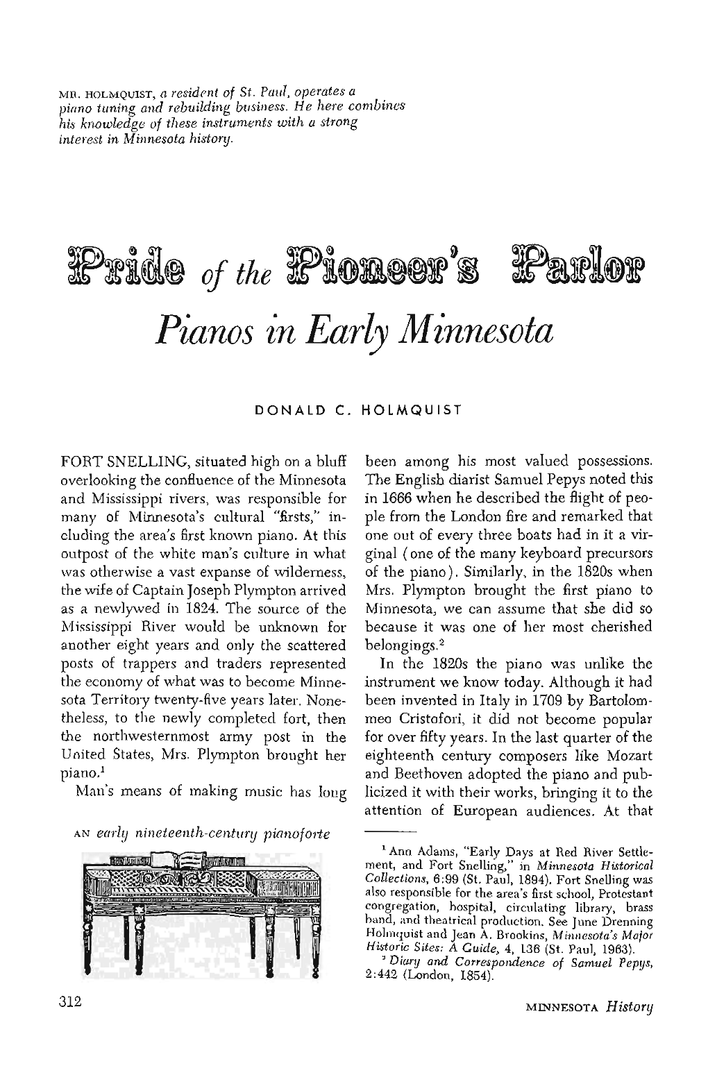 Pianos in Early Minnesota