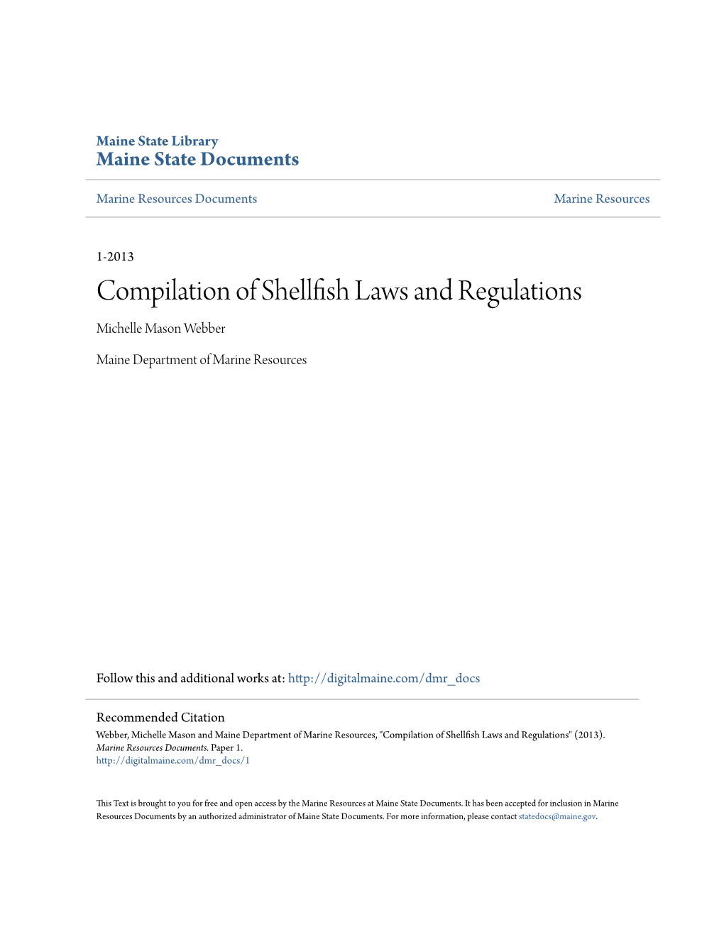 Compilation of Shellfish Laws and Regulations Michelle Mason Webber