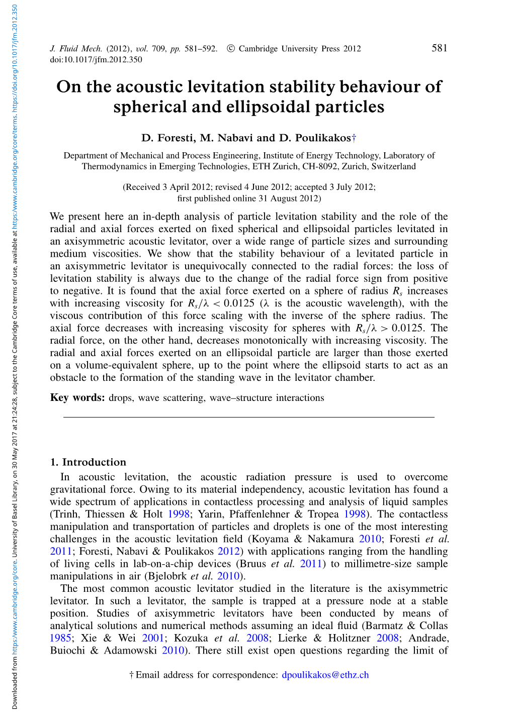 On the Acoustic Levitation Stability Behaviour of Spherical And