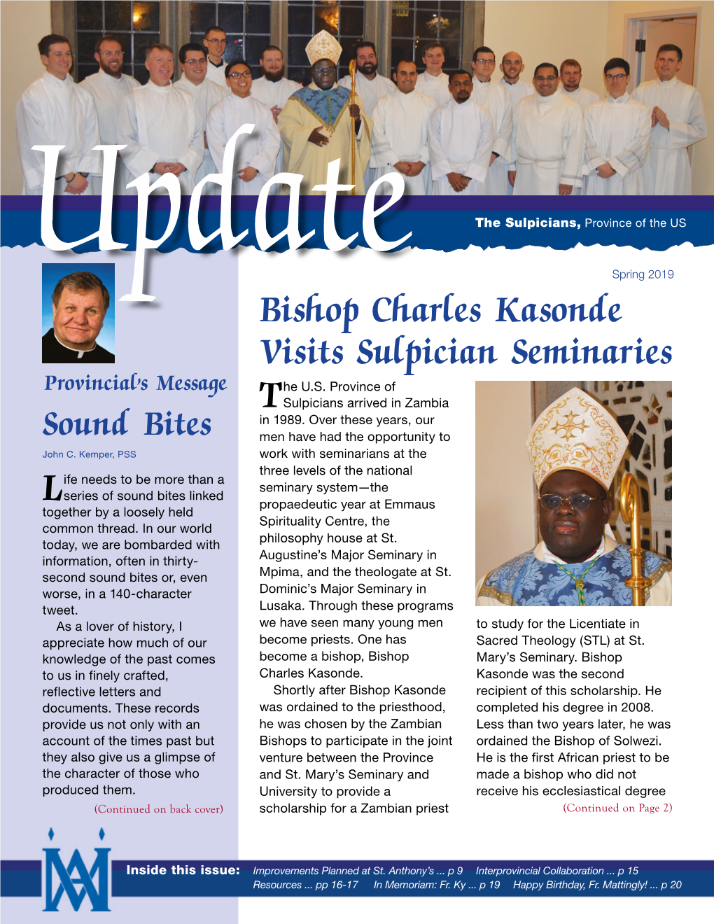 Bishop Charles Kasonde Visits Sulpician Seminaries Provincial’S Message He U.S