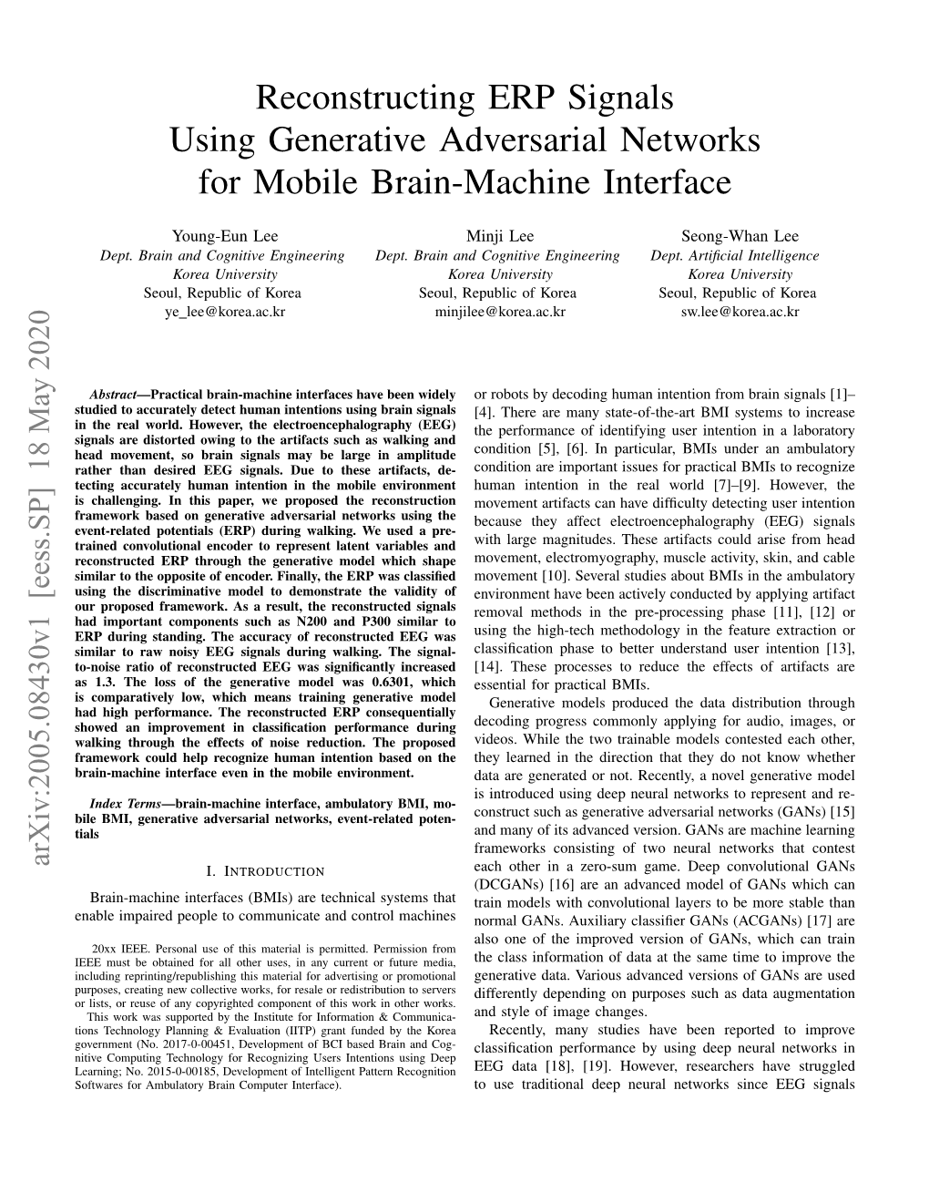 Reconstructing ERP Signals Using Generative Adversarial Networks for Mobile Brain-Machine Interface