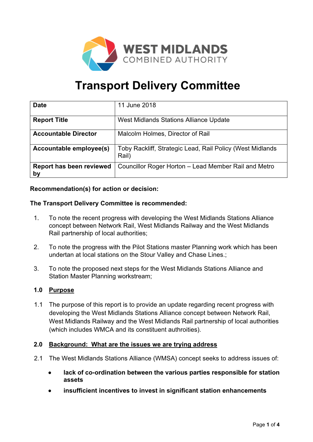 Transport Delivery Committee