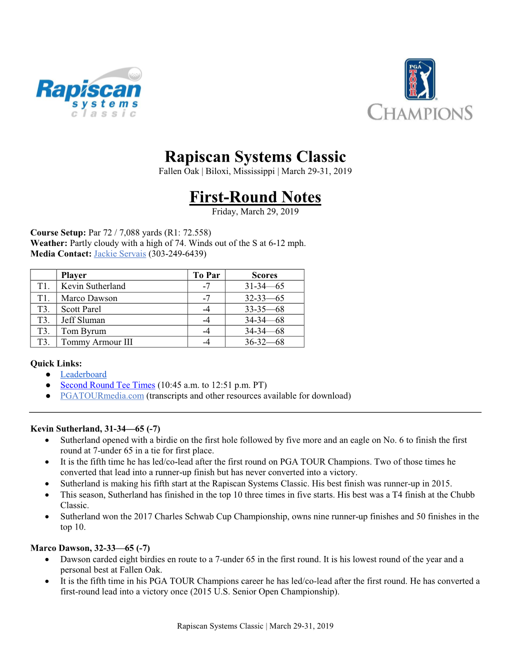 Rapiscan Systems Classic First-Round Notes